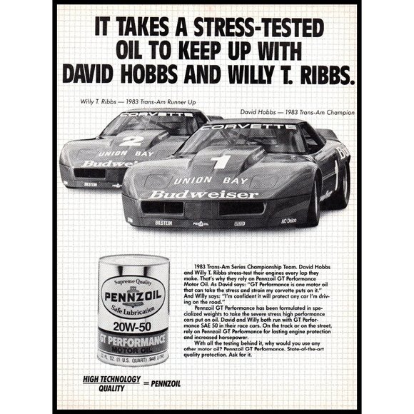 1984 Pennzoil Motor Oil Trans-Am Race Car Champion Vintage Print Ad Wall Art - Picture 1 of 1
